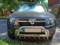 Кенгурятник з написом WT004 (нерж.) для Dacia Duster 2008-2018 рр