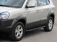 Бокові пороги Allmond Black (2 шт., алюміній) для Hyundai Tucson JM 2004- рр