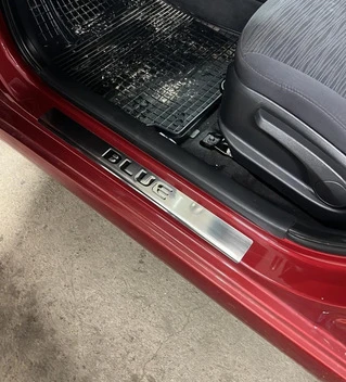 Накладки на пороги Carmos Blue V2 (4 шт, нерж) для Hyundai Accent 2011-2017 рр