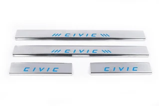 Накладки на пороги сині (Carmos, 4 шт, нерж.) для Honda Civic 1995-2001 рр