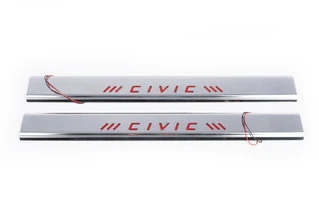 Накладки на пороги червоні (Carmos, 2 шт, нерж.) для Honda Civic 1995-2001 рр