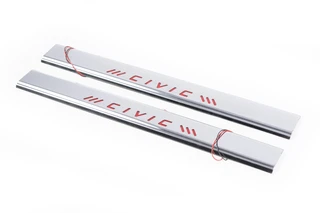 Накладки на пороги червоні (Carmos, 2 шт, нерж.) для Honda Civic 1995-2001 рр