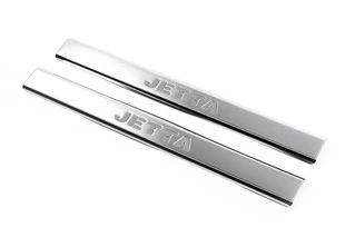 Накладки на внутрішню частину порогу (нерж) 4 шт, (з написом), OmsaLine - Італійська нержавійка для Volkswagen Jetta 2006-2011 рр