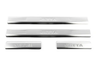 Накладки на внутрішню частину порогу (нерж) 4 шт, (з написом), OmsaLine - Італійська нержавійка для Volkswagen Jetta 2006-2011 рр
