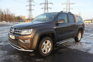 Бокові пороги Allmond Grey (2 шт., алюм) для Volkswagen Amarok 2010-2022 рр