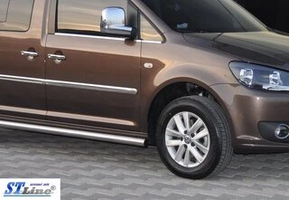 Бічні труби BB001 (2 шт., нерж) d60, Стандартна база для Volkswagen Caddy 2010-2015 рр