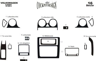 Накладки на панель Алюміній для Volkswagen Caddy 2010-2015 рр