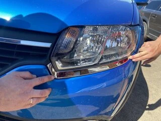 Накладки на фари 2013-2018 (2 шт, нерж) для Renault Logan II рр