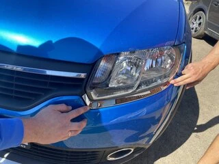 Накладки на фари 2013-2018 (2 шт, нерж) для Renault Logan II рр