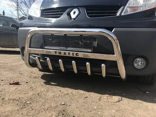 Кенгурятник WT003-4 (нерж.) З написом для Renault Trafic 2001-2015 рр