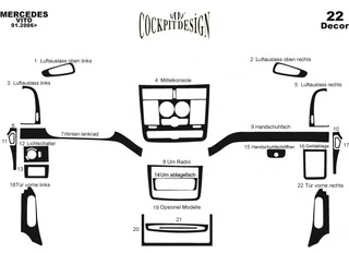 Накладки на панель Meric (передня частина) 2004-2006, Алюміній для Mercedes Viano рр