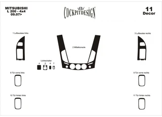 Накладки на панель (11 деталей) Дерево для Mitsubishi L200 2006-2015 рр