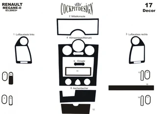 Накладки на панель 17 деталей (Meric, Туреччина) Алюміній для Renault Megane II 2004-2009 рр