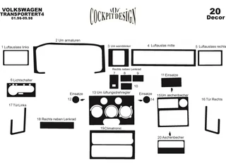 Накладки на торпеду (1996-1999) дерево для Volkswagen T4 Transporter