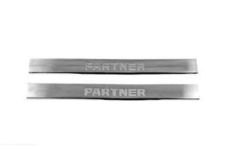 Накладки на пороги V2 (Carmos, 2 шт., сталь) для Peugeot Partner 1996-2008 рр