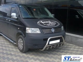 Кенгурятник WT003 (нерж) 60мм, з написом для Volkswagen T5 Caravelle 2004-2010 рр